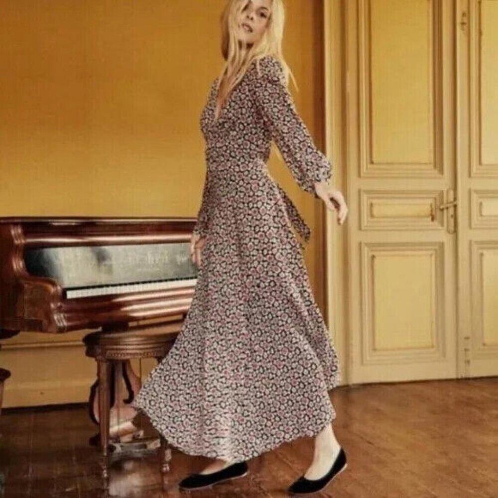 Doen Charleston Maxi Dress Navy Bellflower Blossom Floral Printed S New